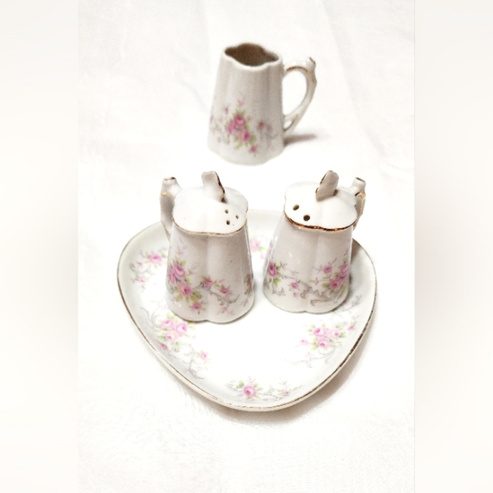 Vintage Lefton Handpainted Salt/Pepper Shaker, Toothpick Holder & Tray 1915N - Picture 2 of 11